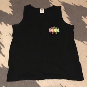 PINK black tank top with logo on front pocket